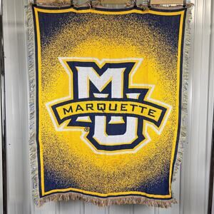 Woven Tapestry Blanket Marquette University Vintage Fringe Made In USA 45"x57"